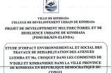Page garde de l'EIES des travaux de réhabilitation des Avenues Luemba et Me. Croque dans les commune de N'djili et Kimbanseke dans la ville de Kinshasa en RDC