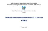 Cadre de Gestion Environnementale et Sociale (CGES) du Projet d'Apprentissage et d’Autonomisation des Filles (PAAF), Février 2023