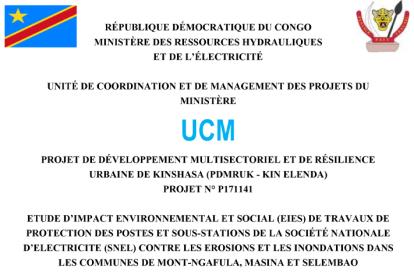 Infos congo - Actualités Congo - -EIES de travaux de protection des postes et sous-stations de la SNEL contre les erosions et les inondations dans les communes de...